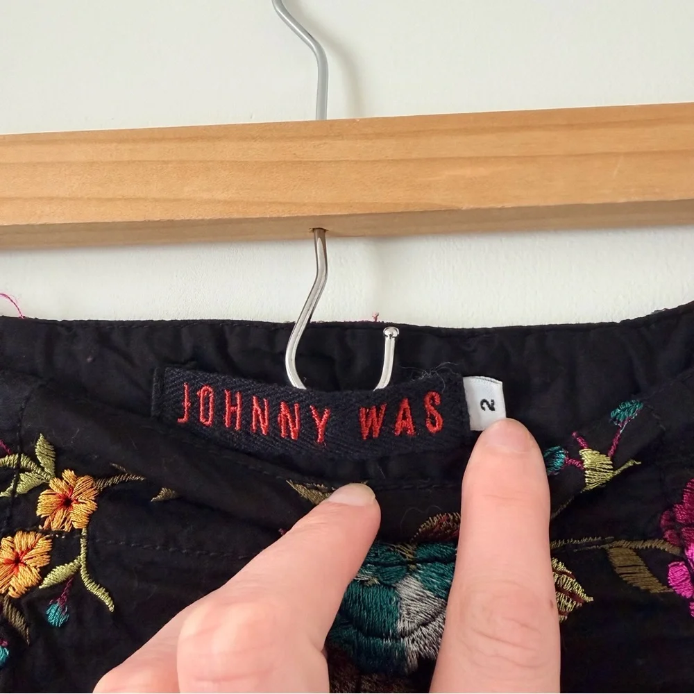 Johnny Was Black A-Line Skirt with Multicolor Floral Embroidery